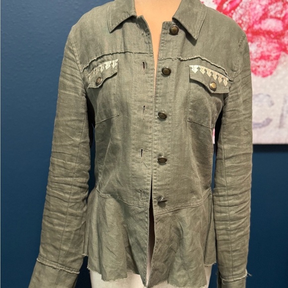 International Concepts Linen Green Embroidered Jacket M - Picture 7 of 10